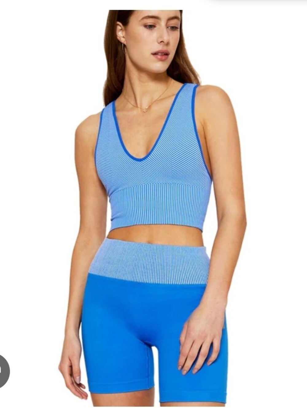 Cream Yoga Blue Stripped Sports Bra